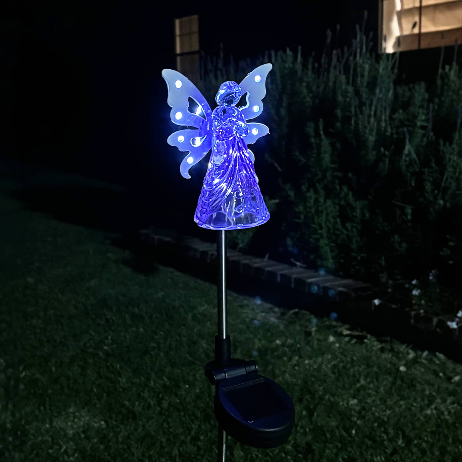 Solar Acrylic Angel with Wings and Twelve LED lights Metal Garden Stake in Purple, 4 by 34 Inches | Exhart