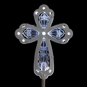 Solar Acrylic and Metal White Cross Garden Stake with Thirteen LED Lights, 4 by 34 Inches | Shop Garden Decor by Exhart