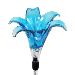 Solar Plastic Lily Garden Stake in Blue, 4 by 35 Inches | Shop Garden Decor by Exhart