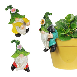 Three Piece Hand Painted Leaf Hat Pot Percher Gnome Set, 3.5 by 4.5 | Shop Garden Decor by Exhart