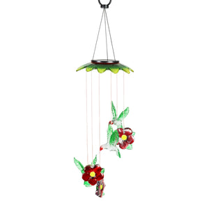 Solar Hummingbirds and Flowers Hanging Mobile with 6 Color Changing LEDs, 7 by 27.5 | Shop Garden Decor by Exhart
