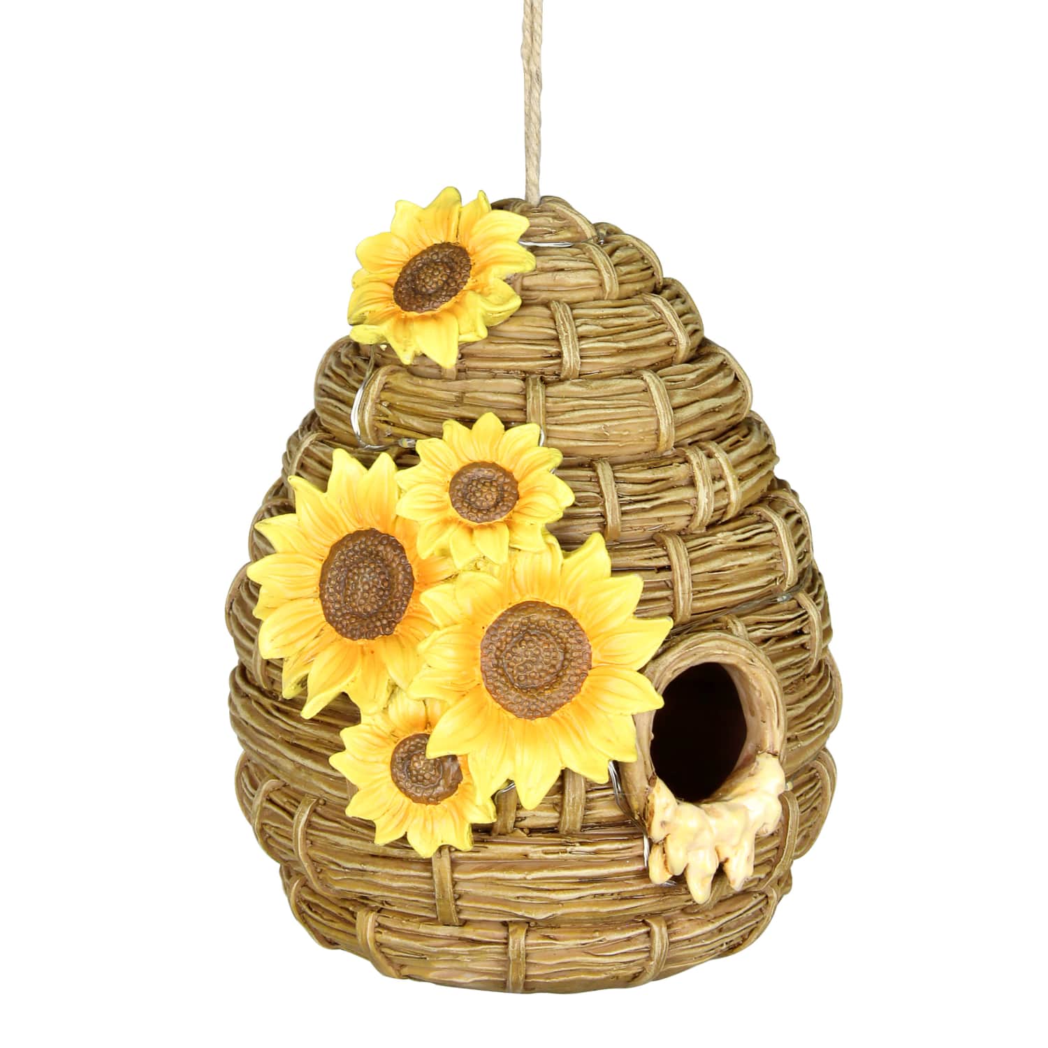 Solar Sunflower Hand Painted Bee Hive Hanging Bird House