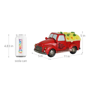Solar Retro Red Truck with Yellow LED Sunflowers Garden Statuary, 5 Inch | Shop Garden Decor by Exhart