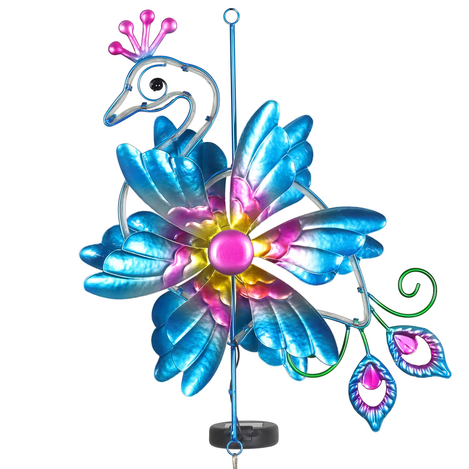 Solar Double Spinner Metal Peacock Wind Chime - Thumbnail 4
