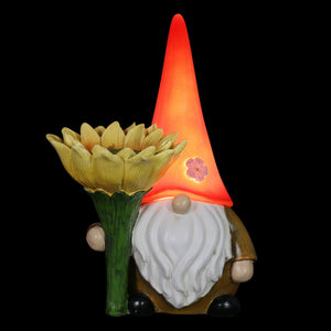 Solar Sunflower Simon Garden Gnome Statue, 12 Inch | Shop Garden Decor by Exhart
