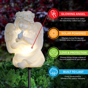 Solar Little Girl Angel Garden Stake in Resin, 5.5 by 30 Inches | Shop Garden Decor by Exhart