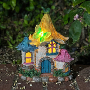 Solar Pastel Petal Roof Fairy House Garden Statue, 9 x 7 x 11 Inches | Shop Garden Decor by Exhart