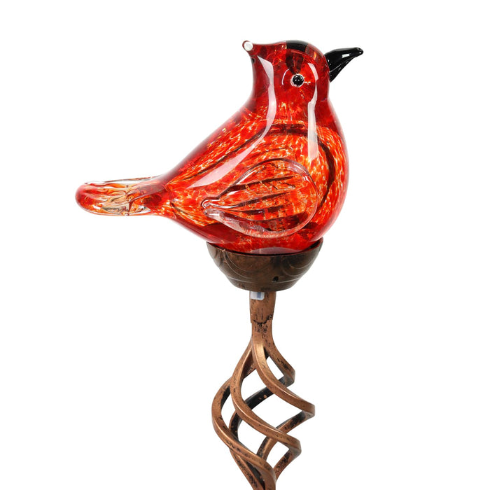 Solar Glass Red Cardinal with Metal Finial Garden Stake, 5.5 by 31 Inches