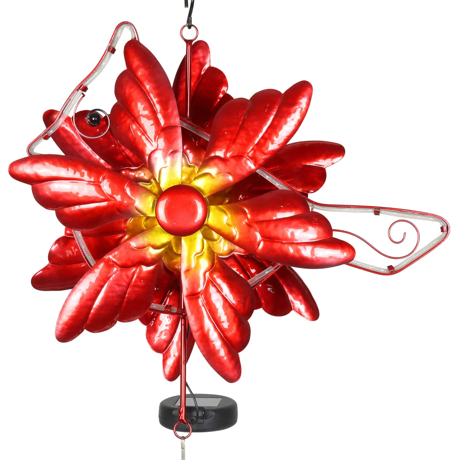 Solar Double Spinner Metal Red Cardinal Wind Chime - Thumbnail 2