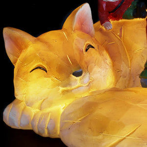 Solar Wood Like Fox with Gnomes Garden Statuary, 6 by 10 Inches | Shop Garden Decor by Exhart