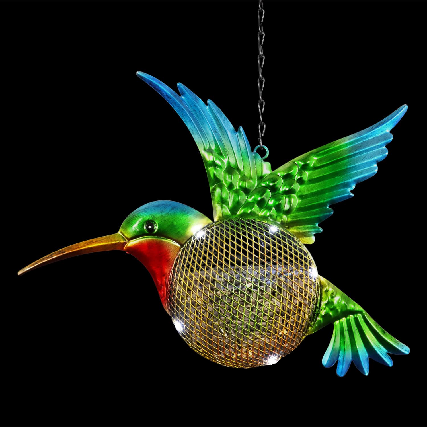 Solar Hanging Metal Mesh Hummingbird Bird Feeder - Thumbnail 3