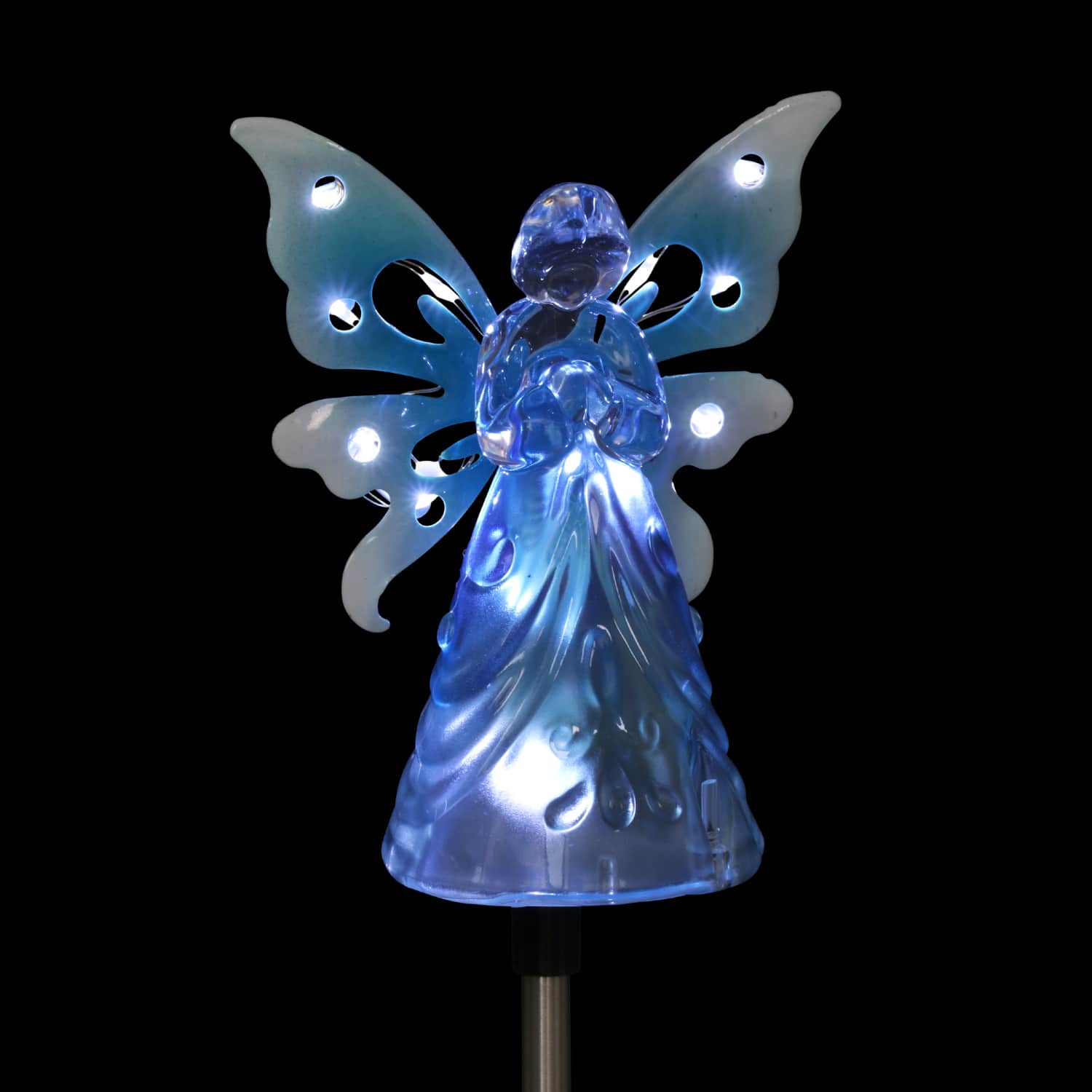 Solar Acrylic Angel with Wings and Twelve LED Lights Metal Garden Stake in Blue, 4 by 34 Inches | Shop Garden Decor by Exhart