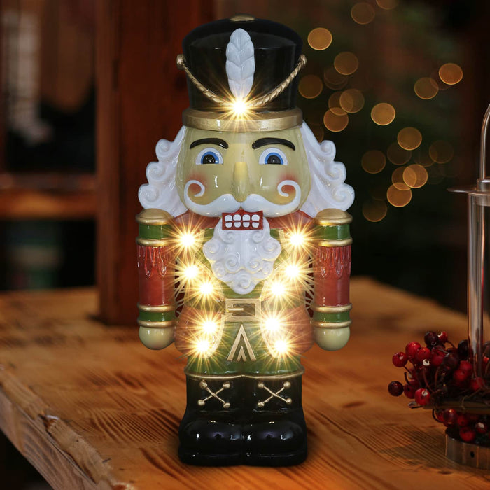 Hand Painted Nutcracker Soldier with LED Uniform on a Battery Powered Automatic Timer, 12 Inch