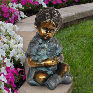 Bronze Look Boy and Puppy Statue, 10.5 Inches | Shop Garden Decor by Exhart