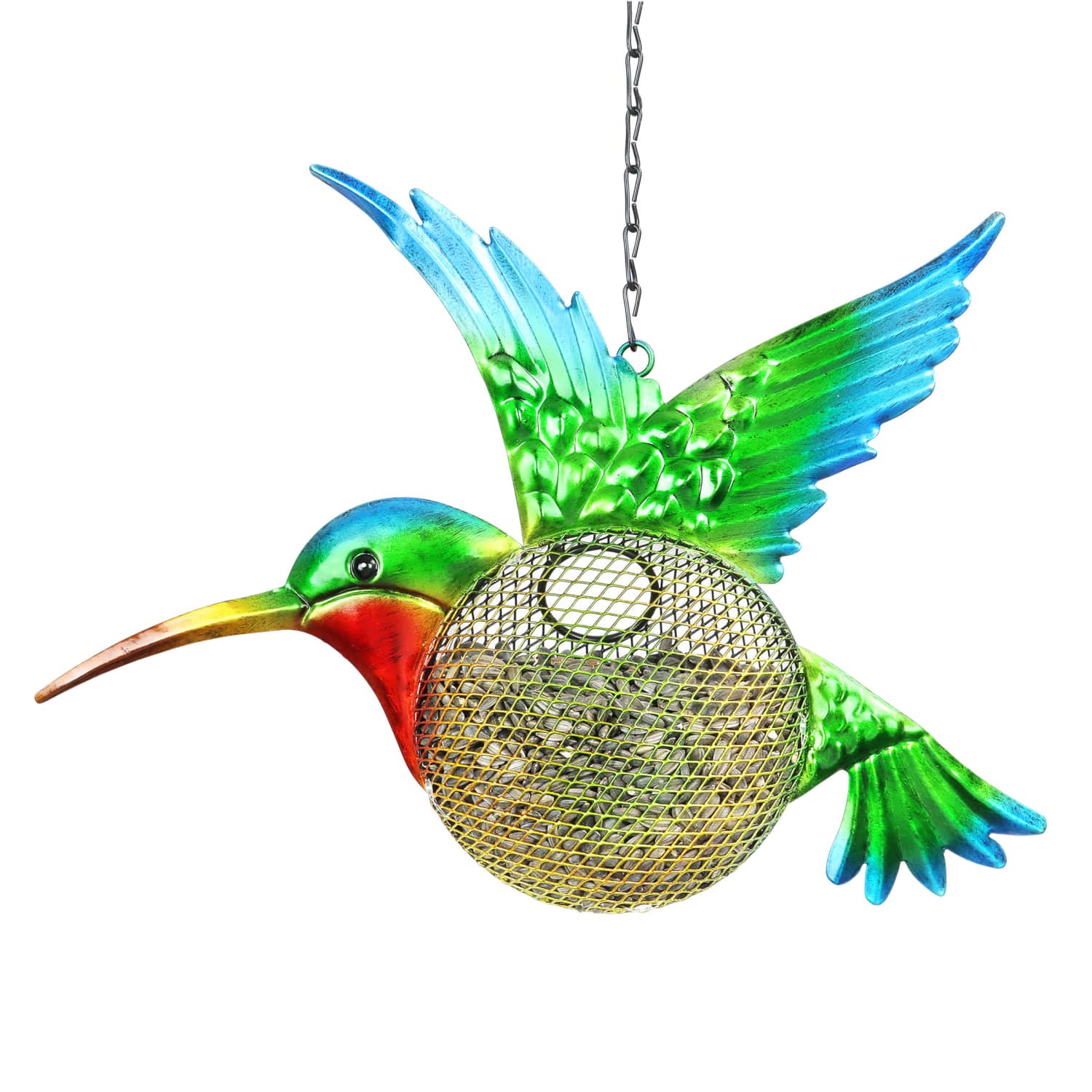 Solar Hanging Metal Mesh Hummingbird Bird Feeder