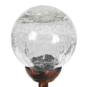 Solar Crackle Glass Ball Garden Stake with Metal Finial in Clear, 4 by 31 Inches | Shop Garden Decor by Exhart