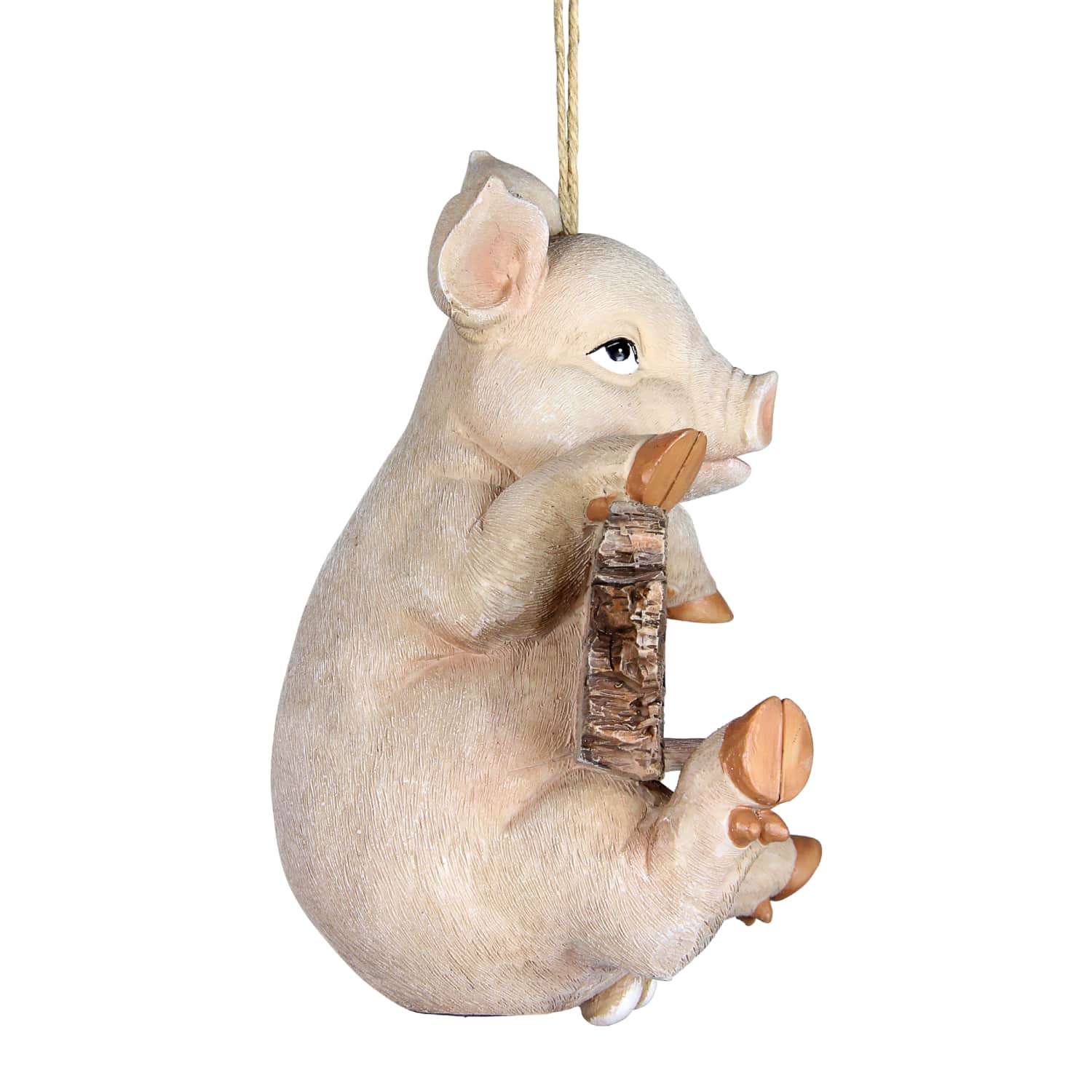 Hand Painted Pig with Welcome Sign Hanging Resin Bird House - Thumbnail 4