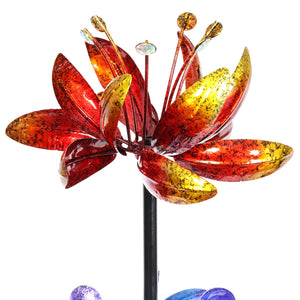 Lotus Flower Wind Spinner Garden Stake with Four Metallic Flowers, 17 by 76 Inches | Shop Garden Decor by Exhart
