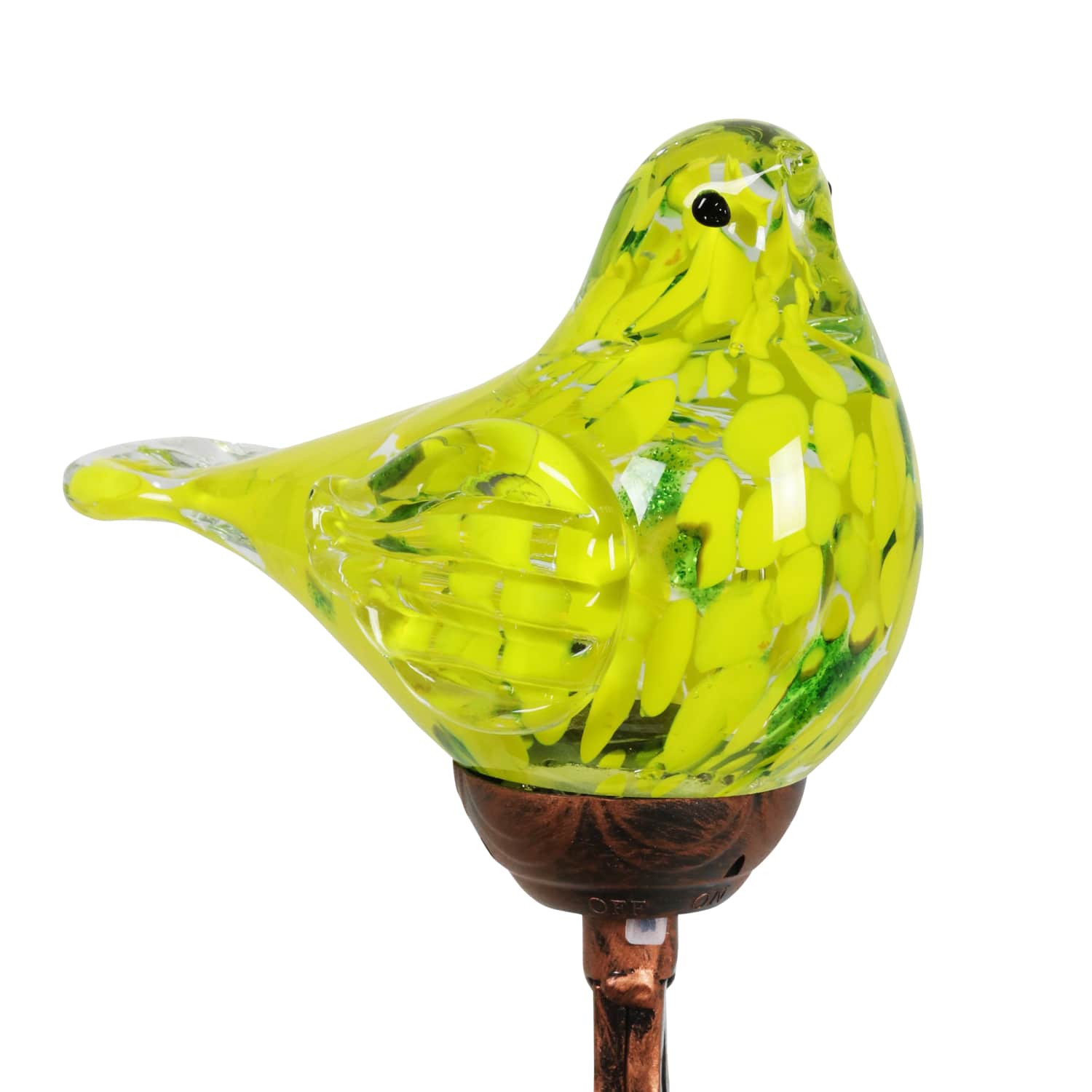 Solar Hand Blown Glass Bird Garden Stake in Yellow, 6 by 31 Inches | Shop Garden Decor by Exhart