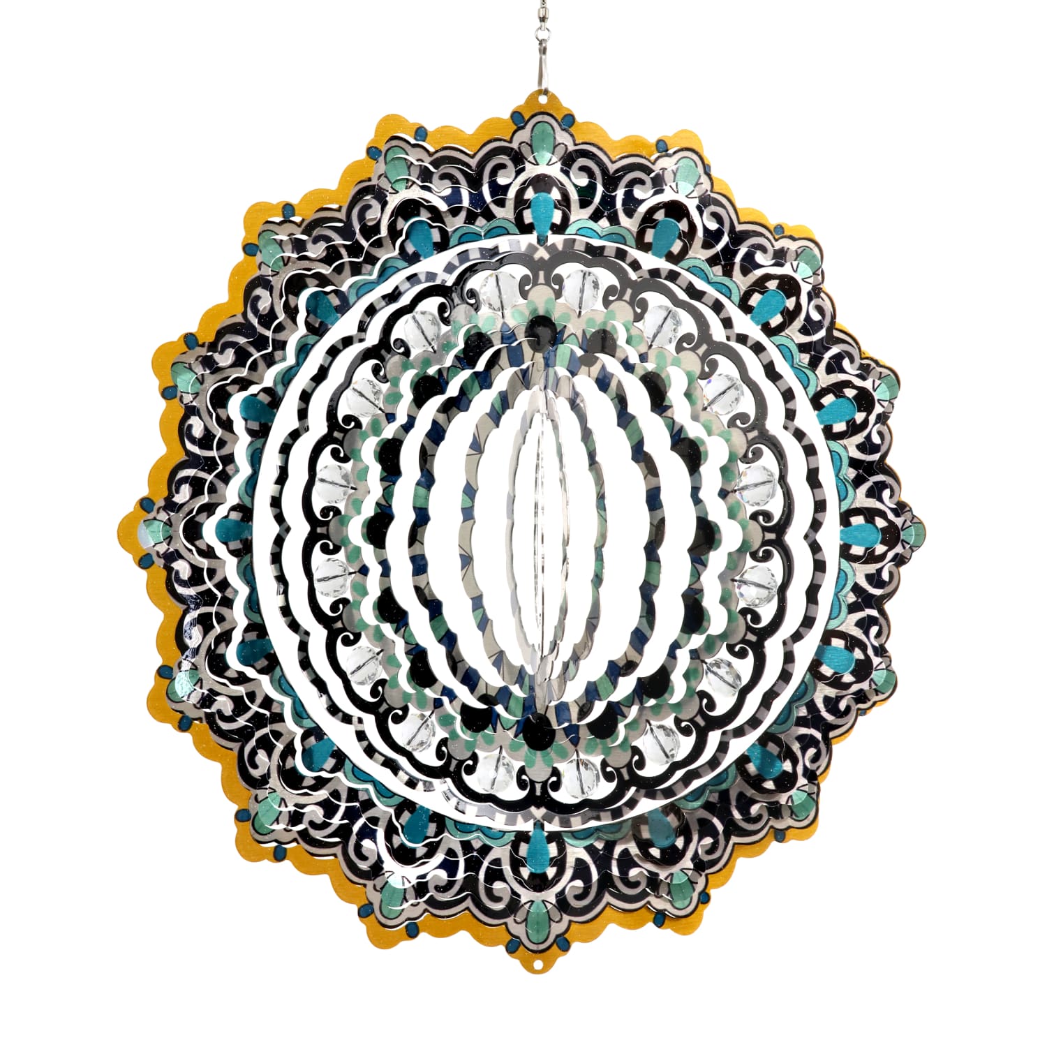 Laser Cut Mandala Hanging Wind Spinner with Bead Details - Thumbnail 3
