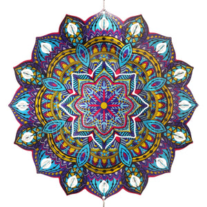 Art-In-Motion Laser Cut Metal Starburst Wind Chime Spinner with Beads and Turquoise Accents, 10 inch Spinner | Exhart