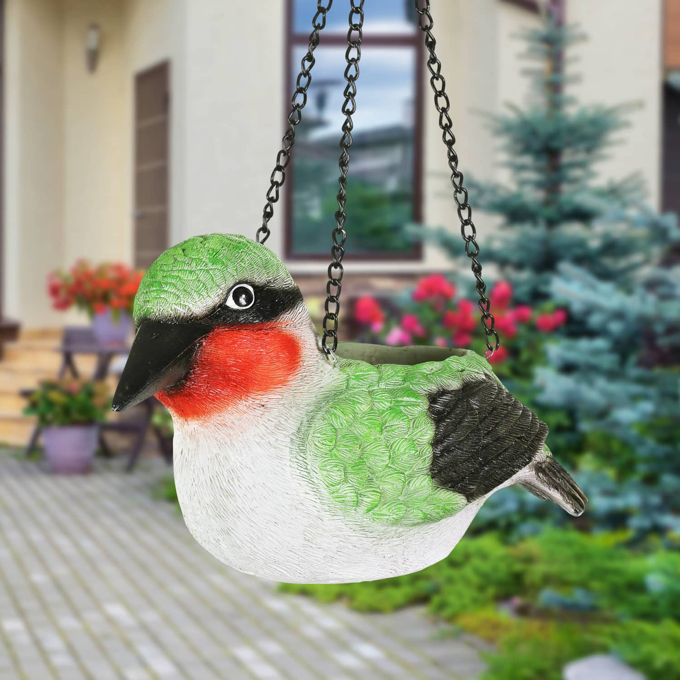 hummingbird plants for hanging baskets Hand Painted Ruby Red Throat Resin Hummingbird Hanging Basket Planter, 6.5 Inches