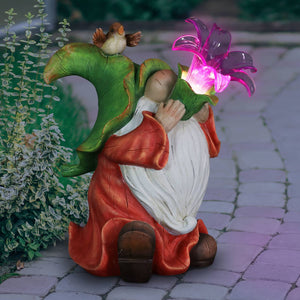 Solar Garden Gnome with LED Lily Statuary, 10 Inch | Shop Garden Decor by Exhart