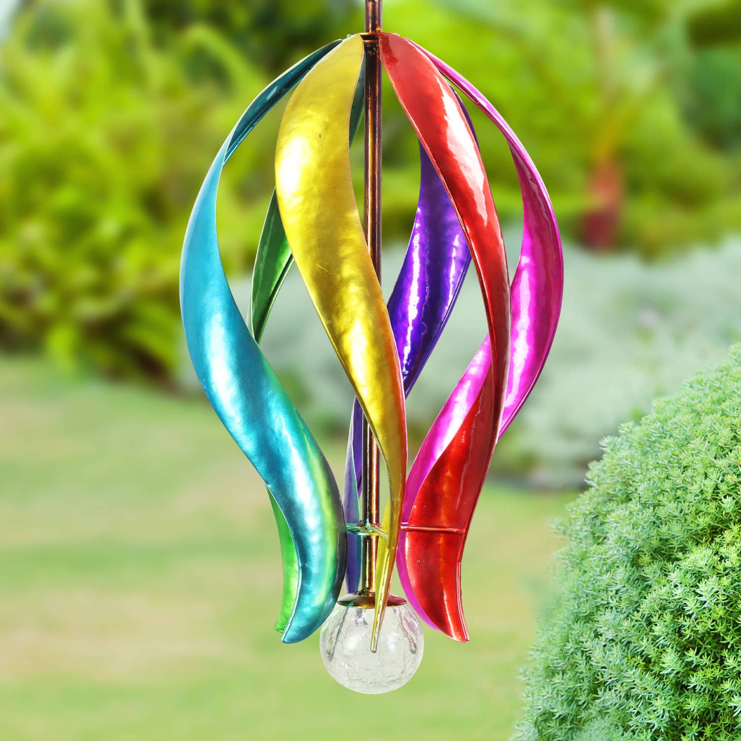 Art-In-Motion Colorful Hanging Helix Spinner with Glass Crackle Ball - Thumbnail 3