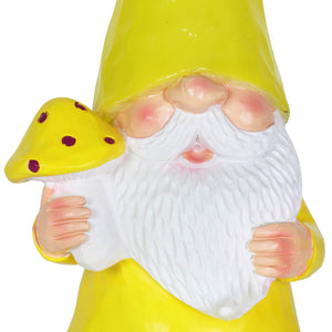 Solar Yellow Yokum Woodland Gnome with a Mushroom Garden Statue, 11 Inch | Shop Garden Decor by Exhart