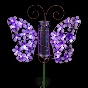 Solar Metal and Glass Purple Butterfly Rain Gauge Garden Stake, 12 by 40 Inches | Shop Garden Decor by Exhart