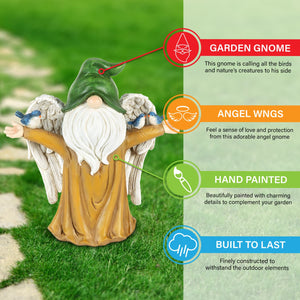 Angel Garden Gnome Statue with Wings, Birds, and Tree Trunk Body, 9 x 4.5 x 9.5 Inches | Shop Garden Decor by Exhart