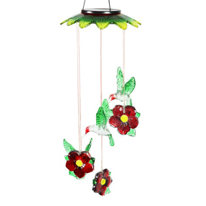 Solar Hummingbirds and Flowers Hanging Mobile with 6 Color Changing LEDs, 7 by 27.5 | Shop Garden Decor by Exhart