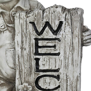 Solar Boy with Welcome Sign Statue in Natural Resin Finish, 17 Inch | Shop Garden Decor by Exhart