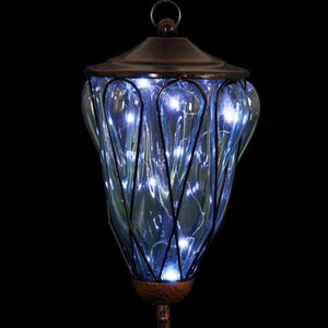 Solar Metal Wire and Glass Wind Chime in Sea Blue with Looping Pattern and Nine LED Fairy Firefly String Lights, 6  by 32 Inches | Exhart