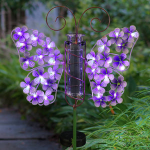 Solar Metal and Glass Purple Butterfly Rain Gauge Garden Stake, 12 by 40 Inches | Shop Garden Decor by Exhart