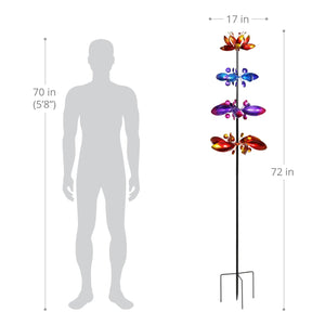 Lotus Flower Wind Spinner Garden Stake with Four Metallic Flowers, 17 by 76 Inches | Shop Garden Decor by Exhart