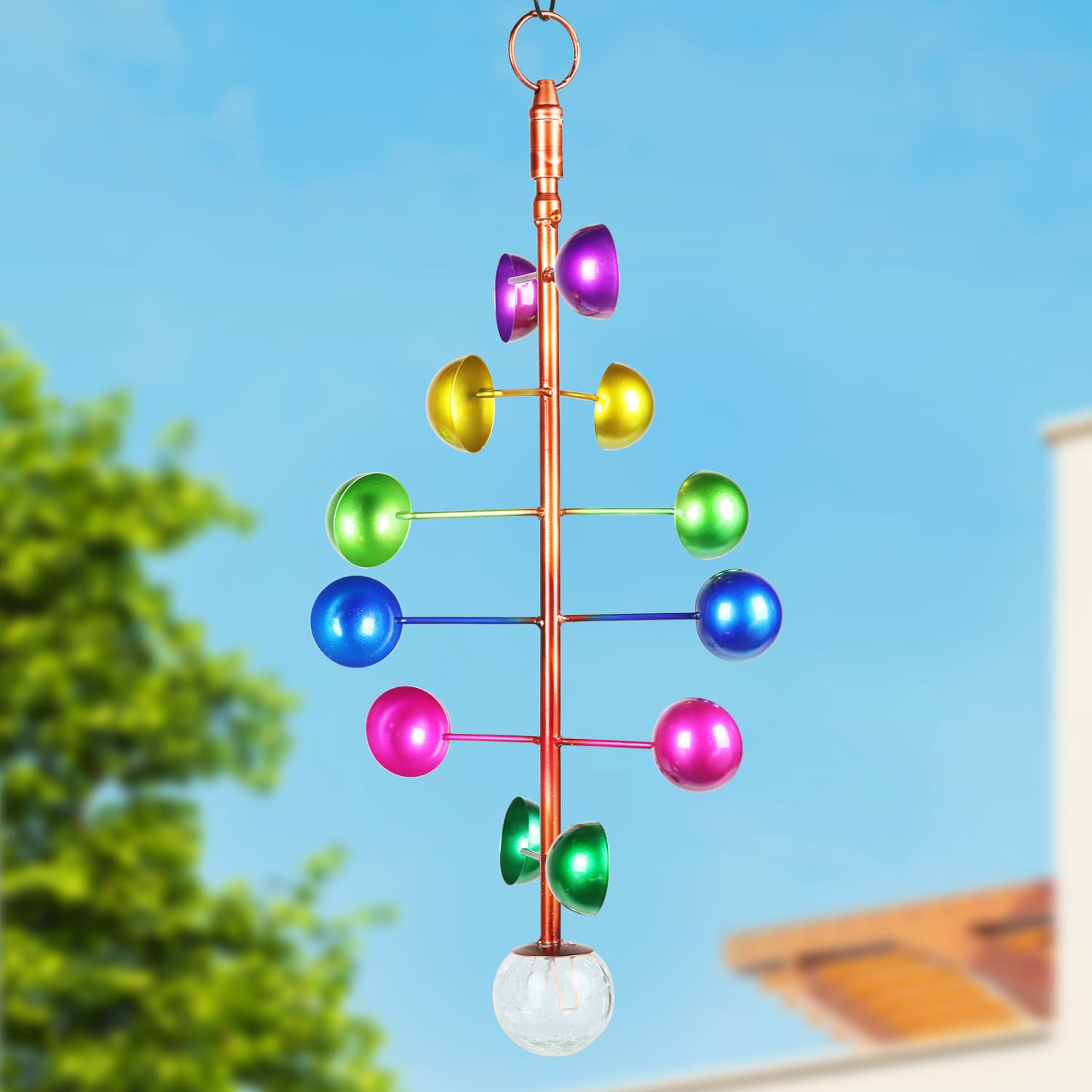 Colorful Hanging Helix Metal Cup Spinner with Glass Crackle Ball - Thumbnail 4