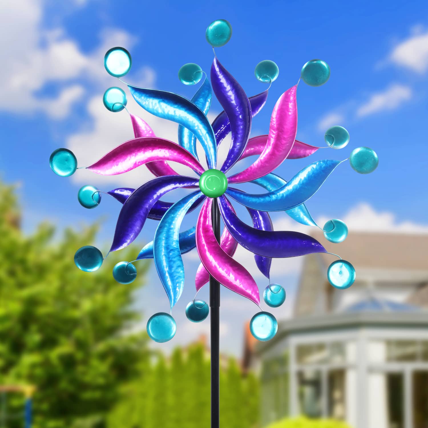 Exhart Kinetic Double Pinwheel Spinner Garden Stake - Thumbnail 3