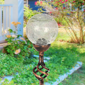 Solar Crackle Glass Ball Garden Stake with Metal Finial in Clear, 4 by 31 Inches | Shop Garden Decor by Exhart