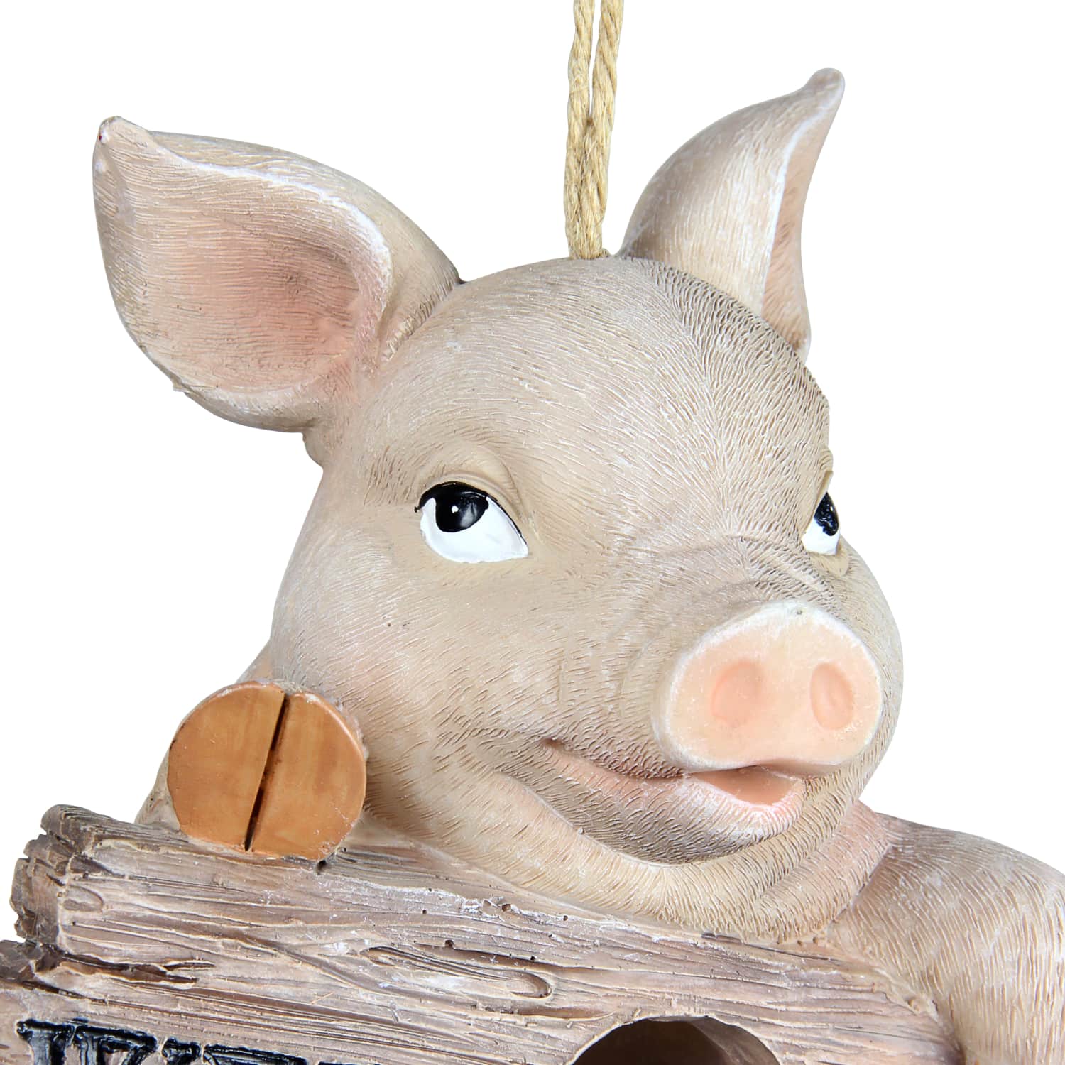 Hand Painted Pig with Welcome Sign Hanging Resin Bird House - Thumbnail 5