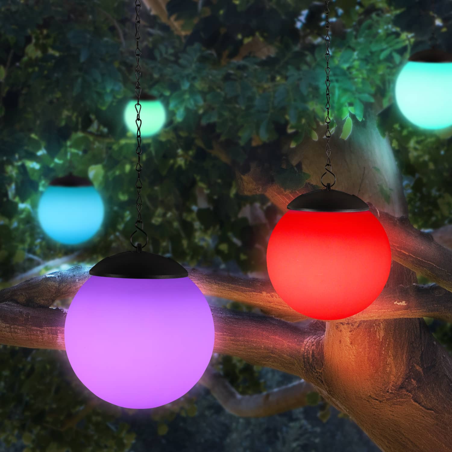 Solar Color Changing Plastic Hanging Ball Light - Thumbnail 4