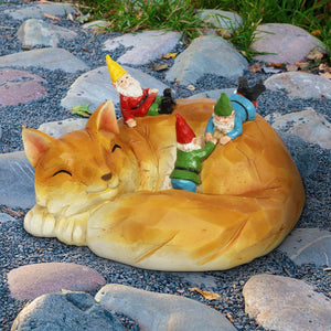 Solar Wood Like Fox with Gnomes Garden Statuary, 6 by 10 Inches | Shop Garden Decor by Exhart