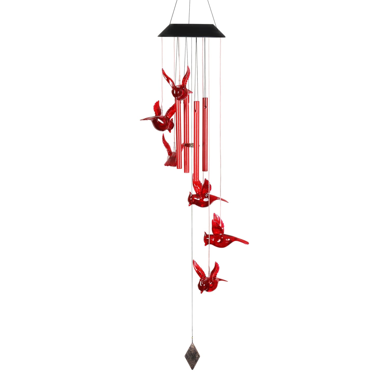Solar Cascading Red Cardinal Acrylic and Metal Wind Chime with LED lights - Thumbnail 4