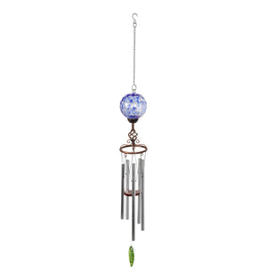 Solar Pearlized Blue Honeycomb Glass Ball Wind Chime with Metal Finial Detail, 5 by 46 Inches | Shop Garden Decor by Exhart