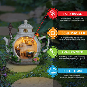 Solar Teapot House with Kitchen Scene Garden Statue, 6 by 9 Inches | Shop Garden Decor by Exhart