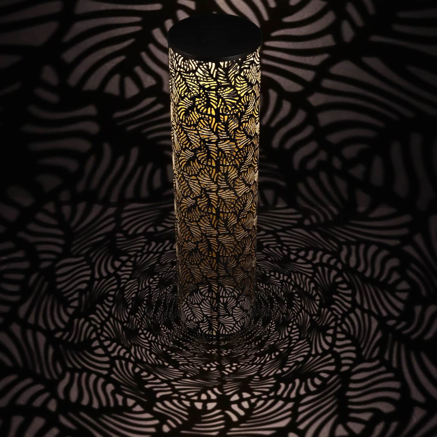 Solar Metal Garden Lantern with Stamped Filigree Leaf Pattern