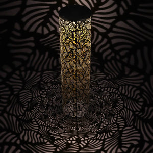 Solar Metal Garden Lantern with Stamped Filigree Leaf Pattern, 8 by 31.5 Inches  | Shop Garden Decor by Exhart