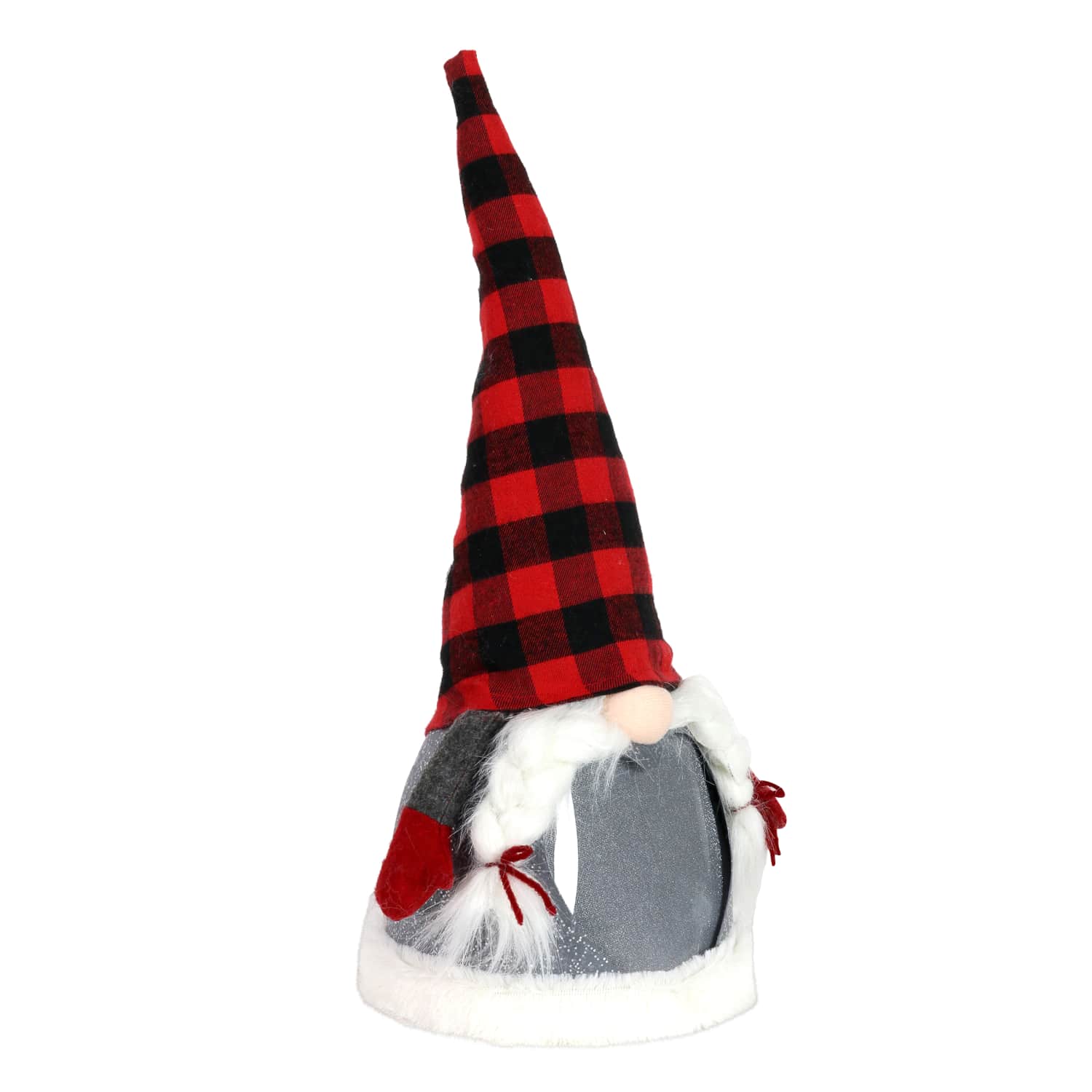 Red Plaid Hat Christmas Gnome with Sparkling LED Light Body - Thumbnail 4