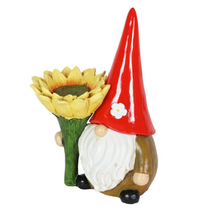Solar Sunflower Simon Garden Gnome Statue, 12 Inch | Shop Garden Decor by Exhart