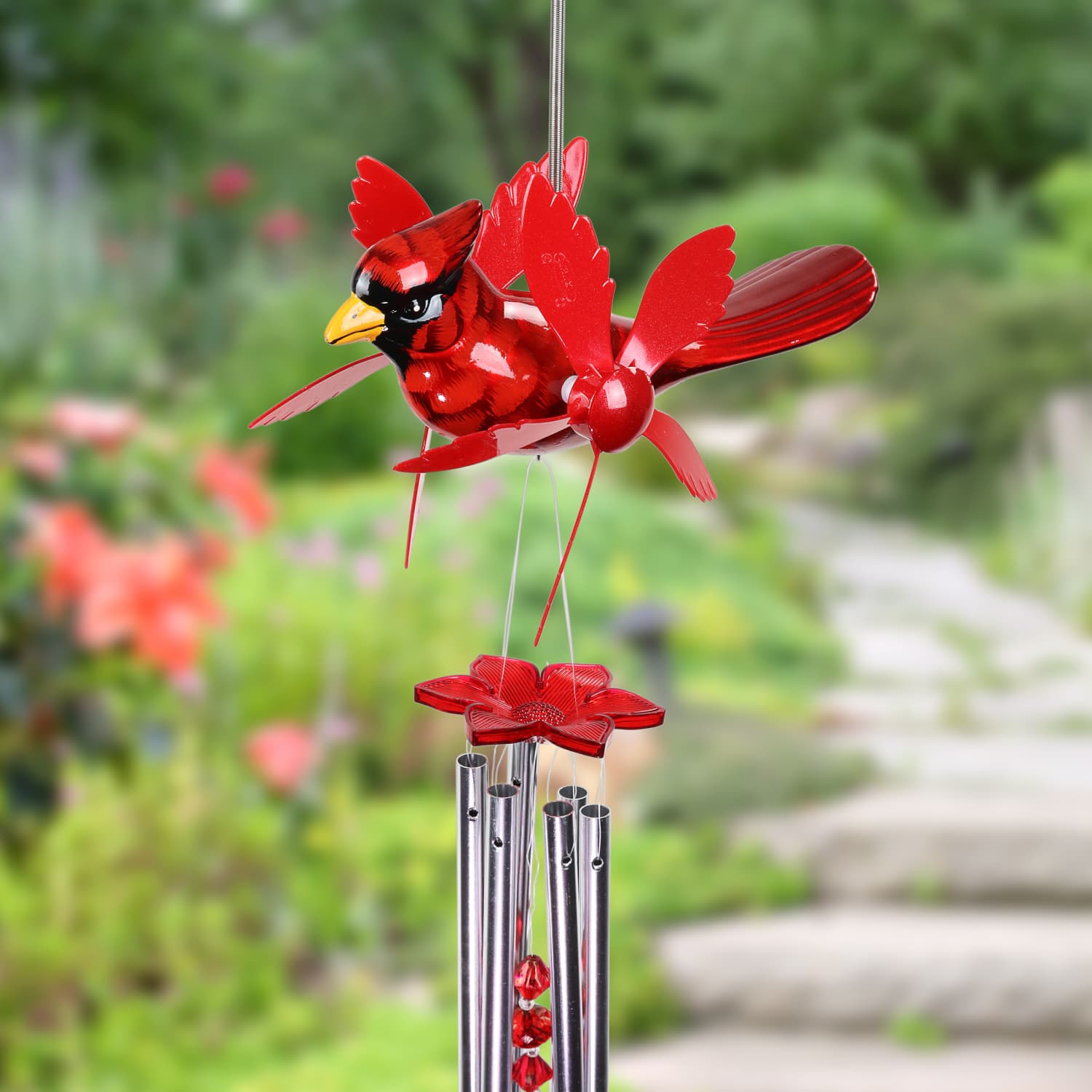 Metallic Cardinal Whirligigs Spinning Windchime - Thumbnail 5